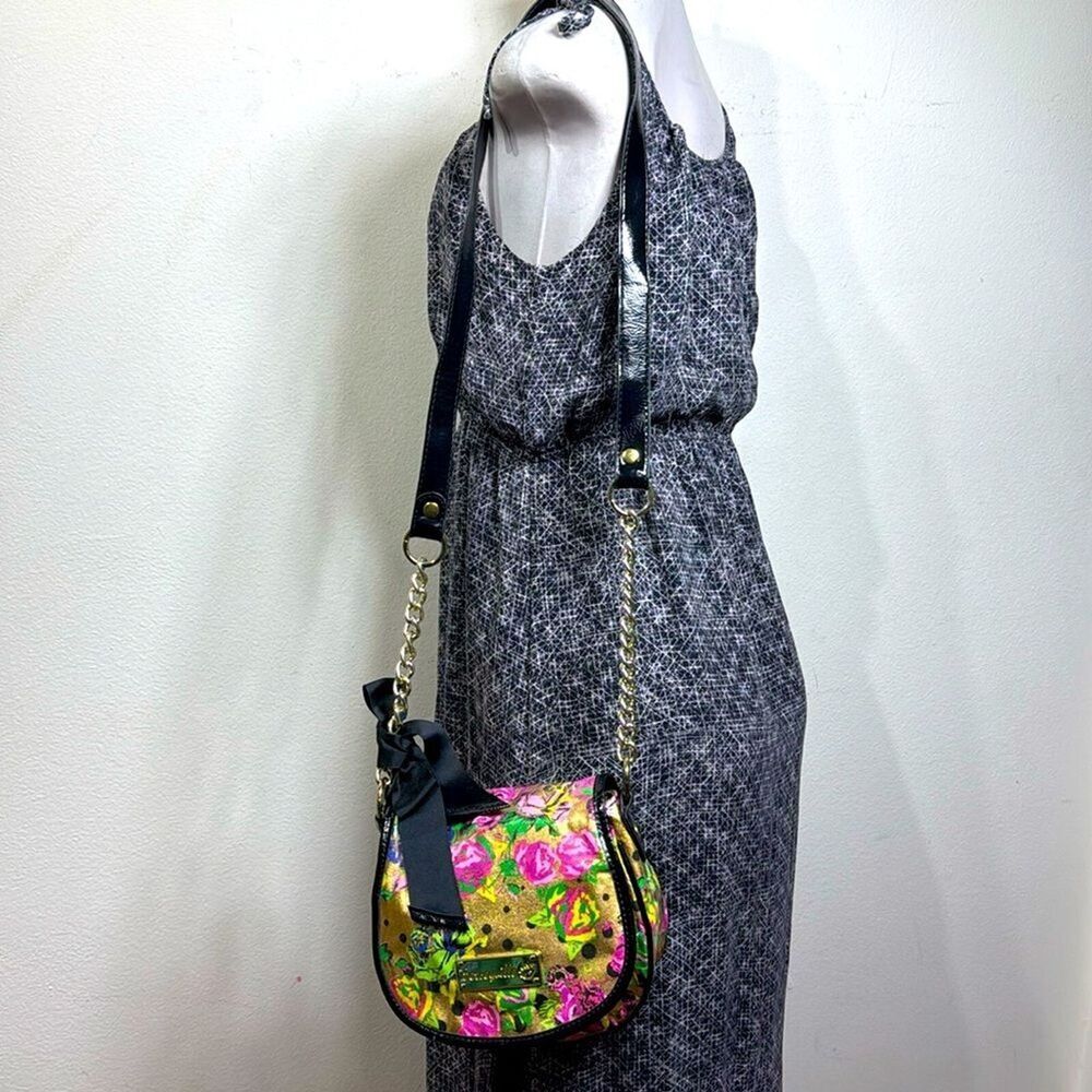 Betsey Johnson Flap Crossbody Shoulder Bag Blooming Flowers Gold -Multi Colors